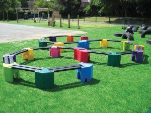 School Outdoor Classroom, Kids Backyard Playground, Outdoor Learning Spaces, Diy Seating, Outdoor Sitting Area, Sensory Garden, Outdoor Tables And Chairs, Garden Decor Projects, School Playground