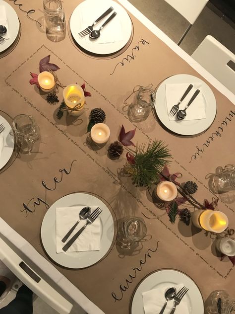 Thanksgiving Burlap Table Settings, Thanksgiving Simple Table Decorations, Thanksgiving Paper Table Runner, Thanksgiving Writing On Table, Long Table Thanksgiving, Brown Paper Runner Thanksgiving, Brown Paper Runner Table, Brown Paper For Table Cover, Paper Runner Table