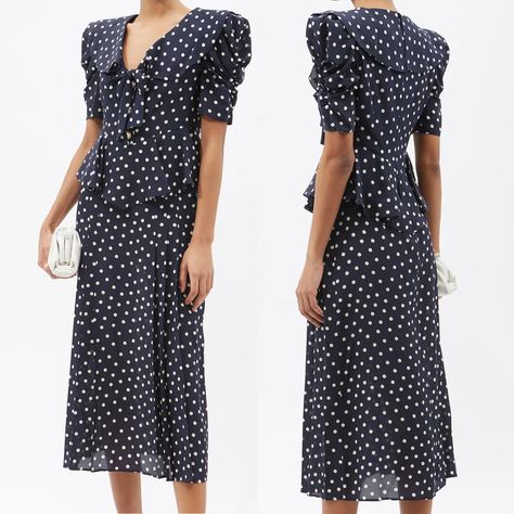 Kate debuts another Alessandra Rich polka-dot dress for Wimbledon Men's Final - Kate's Closet Chelsea Collar, Princess Kate Style, Kate Middleton Dress, Puffed Long Sleeves, Pleated Chiffon Skirt, Elegant Midi Dresses, Royal Look, Alessandra Rich, Wimbledon