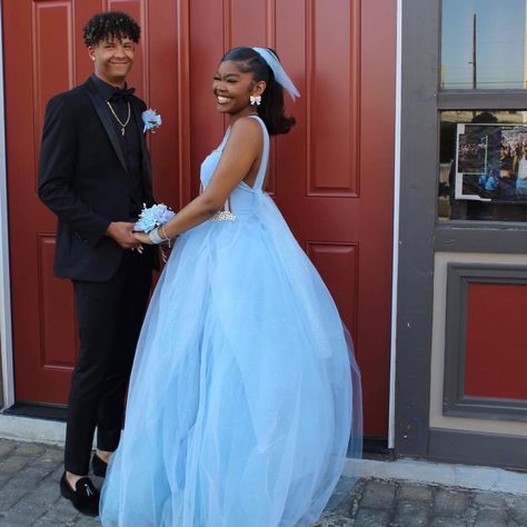 Baby Blue Prom Dresses Black Women, Cinderella Sweet 16 Dress, Cinderella Prom Dresses, Blue Prom Couple, Black Cinderella, Cinderella Prom, Cinderella Prom Dress, Prom 2k24, Homecoming 2022