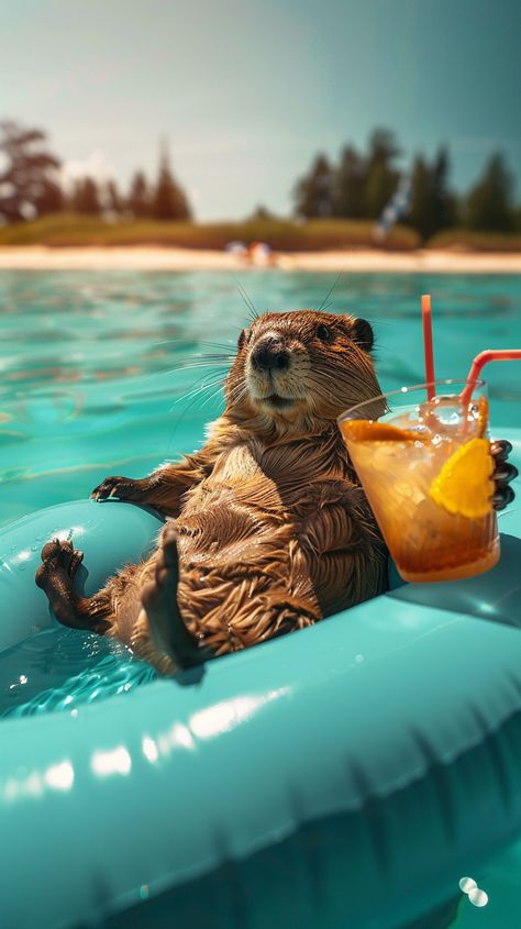 #Beaver #InflatableMattress #TurquoiseWater #Cocktail #Relaxation #ProfessionalPhotography #TheCandie Animal Cocktails, Beach Animals, Funny Capybara, Inspirational Digital Art, Animal Background, Photography Movies, Inflatable Mattress, Learn Crafts, Sun Is Shining