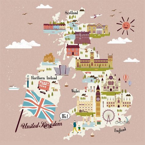 10 days in UK itinerary illustrated map Uk Map, Glasgow Cathedral, United Kingdom Map, Castle Combe, Stirling Castle, Visit Uk, Places In England, Kensington Gardens, Brain Art