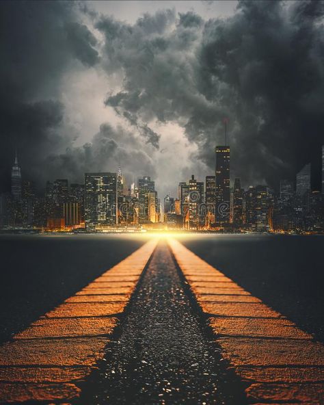 Surreal highway to New York City. Surreal image of highway to New York City. Pho #Sponsored , #SPONSORED, #Affiliate, #highway, #Pho, #image, #Surreal Classy Art, Neon Noir, New York City Photos, Blue Background Images, New York Life, City Pictures, Poster Background Design, Graphic Design Layouts, New York Street