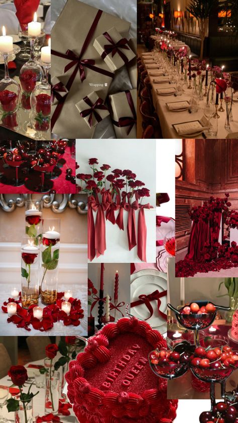 Wine Color Party Decorations, February 30th Birthday, Lady In Red Birthday Theme, Ruby Red Decorations, Ruby Red Birthday Theme, Red Rose Themed Birthday Party Decorations, Sweet 16 Valentines Theme, Twenty Ate Birthday Theme, Burgundy Theme Party