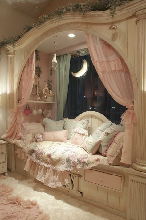 Pink Teen Bedroom, Kawaii House, Victorian Room, Dream Bedroom Inspiration, Dekorasi Kamar Tidur, Room Redesign, Dream House Rooms, Dreamy Room, Room Makeover Bedroom