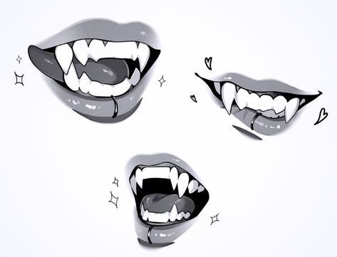 Lip Expressions Reference, Fanged Mouth Reference, Teeth With Fangs Drawing, Double Fangs Aesthetic, Fanged Teeth Drawing, Facial Reference Drawing, Drawing Tongue Out, Square Face Drawing Reference, Close Up Face Reference Drawing