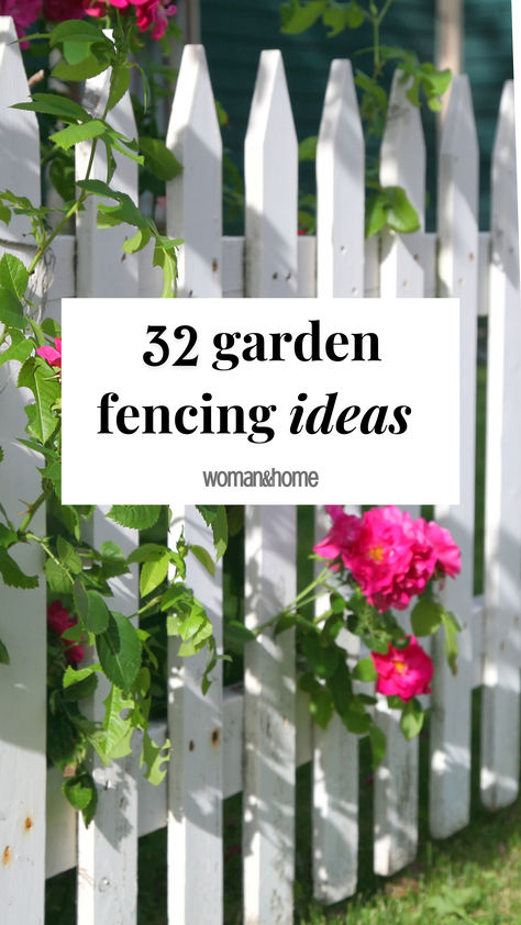 Looking to renovate your garden this year? Why not try out one of these 32 inventive garden fence ideas? Front Yard White Fence, Cottage Fencing Ideas, Cottage Garden Fencing Ideas, White Picket Fence With Flowers, Natural Fencing Ideas, Picket Fencing Ideas, Picket Fence Garden Ideas, Diy Picket Fence Ideas, Hit And Miss Fencing