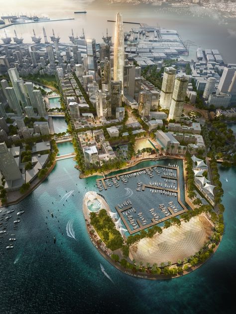 Gallery of SOM Wins Competition to Master Plan Port City Colombo in Sri Lanka - 2 City Skylines Game, Port Area, Urban Design Plan, Eco City, City Layout, Skyscraper Architecture, Landscape Design Plans, Port City, Landscape Plans