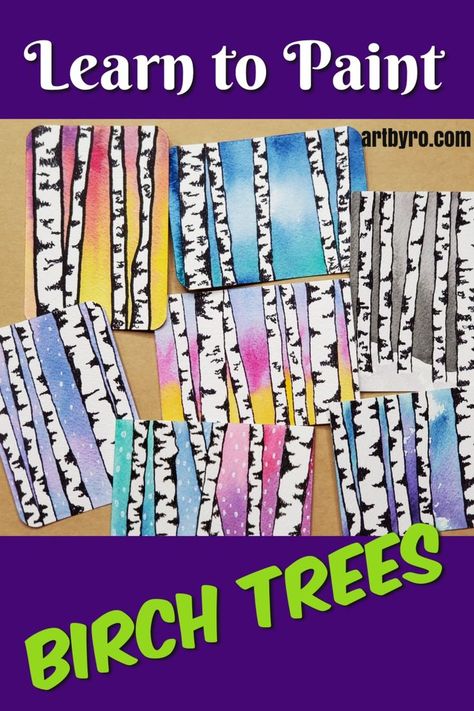 Paint Birch Trees, Watercolor Birch Trees, Easy Step By Step Painting, Winter Birch Trees, Birch Trees Painting, Trading Card Ideas, Beginners Art, Birch Tree Art, Birch Tree Painting