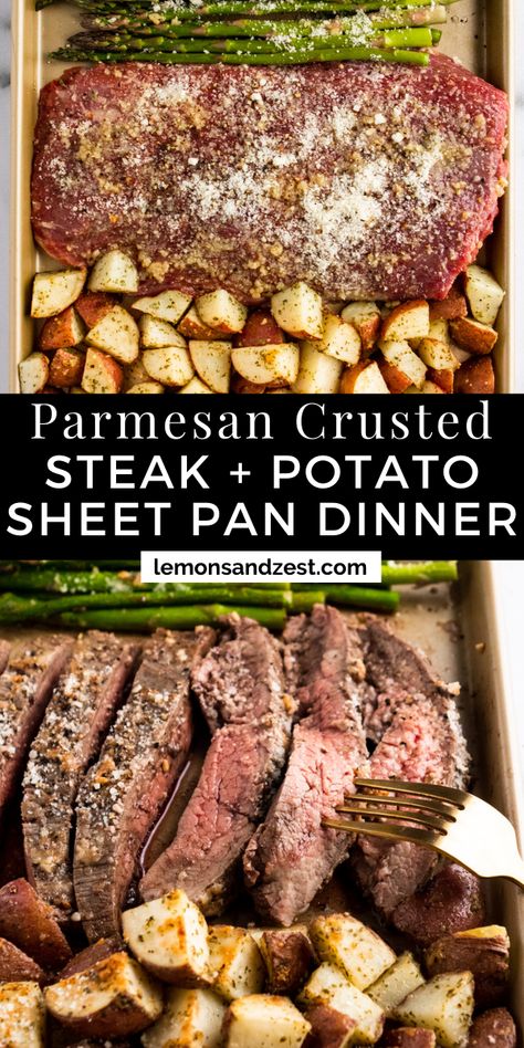 Steak One Pan Dinner, Steak And Asparagus Sheet Pan Dinner, One Pan Beef Dinners, One Sheet Pan Meals Steak, Beef Sheet Pan Recipes, Beef Sheet Pan Dinner, Flank Steak Dinner Ideas, Quick Steak Dinner Ideas, Sheet Pan Steak And Potatoes