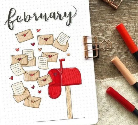 February Dry Erase Board Ideas, February Bulletin Journal Ideas, Bulett Journal Ideas February, Febuary Spreads Bullet Journal, February Journal Ideas, February Drawings, Monthly Step Tracker, Monthly Title Page, Bullet Journal Febrero