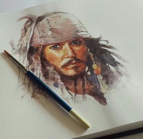 Jack sparrow Jack Sparrow Drawing, Watercolor Tips, Captain Jack Sparrow, Drawing Pencil, Jack Sparrow, Water Painting, Watercolor Portraits, Pirates Of The Caribbean, Disney Drawings