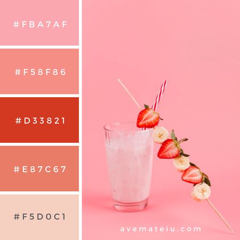 Strawberry banana beverage in glass. Color Palette #235 - Color combination, Color pallets, Color palettes, Color scheme, Color inspiration, Colour Palettes, Abstract, Design, Background, Abstract, Pink, Fruit, Space, Milk, Tropical, Pink background, Glass, Drink, Organic, Cocktail, Natural, Banana, Strawberry, Minimal, Yogurt Milkshake, Smoothie, Straw, Berries, Exotic Strawberry Milk Color Palette, Color Palette Strawberry, Strawberry Colour Palette, Cute Pallete Color, Exotic Color Palette, Pink Pallet Color, Pink Color Palette Colour Schemes, Pink Palette Color, Strawberry Color Palette