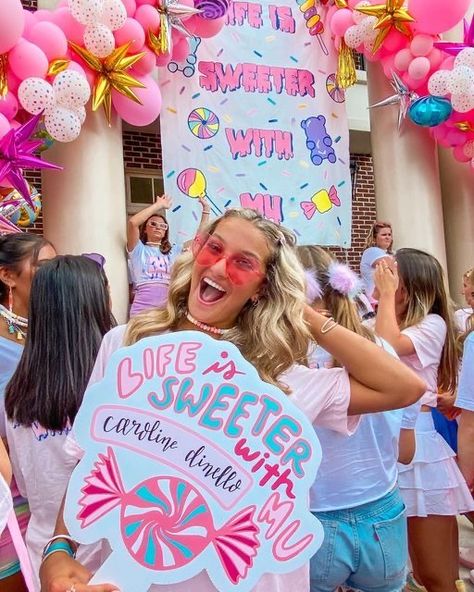 Bid Day Inspiration, Home Sweet Home Bid Day, Sweet Life Sorority Theme, Sweet Bid Day Theme, Candy Sorority Theme, Candy Theme Bid Day, Theta Bid Day Themes, Candy Bid Day Theme, Candyland Bid Day Theme