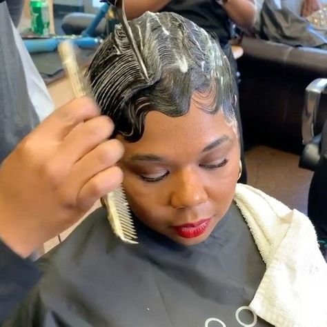 SHORT HAIRCARE & PRODUCTS on Instagram: "#THRHairInspo YES TECHNIQUE!! Finger waves by @lori_theexclusivestylist 👏🏾👏🏾👏🏾 • • • • #thehairazor #shorthair #shorthaircuts #pixiecut #haircuts #shorthairstyles #pixiequeen #shortrelaxedandhappy #fingerwaves #wavesset" Big Finger Waves, How To Finger Wave Short Hair, Dry Waves Short Hair Black Women, Finger Waves Short Hair Pixie Cuts, Fingerwaves For Black Women, Fingerwaves Short Hair Black, Fingerwaves Short Hair, Fingerwaves Short Hair Black Pixie Cuts, Finger Waves For Black Women