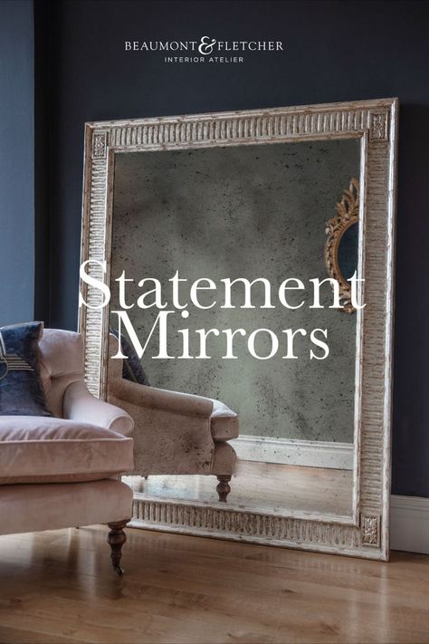 This beautifully hand carved mirror makes a rather grand statement leaning against a wall. The Georgian inspired Fluted mirror, with its simple lines and intricately carved rosettes, can also be hung landscape or portrait to suit your space. Choose from ten different finishes. This is Distressed silver. #statementmirrors #bespokemirrors #ornatemirrors #silvermirror #bespoke #mirrors #interiordesign #interiordesigner #designinspiration #craftsmanship Hall Mirror Ideas, Bespoke Mirrors, Statement Mirrors, Hall Mirror, Ornate Mirrors, Carved Rosettes, Antique Mirror Glass, Carved Mirror, Hall Mirrors