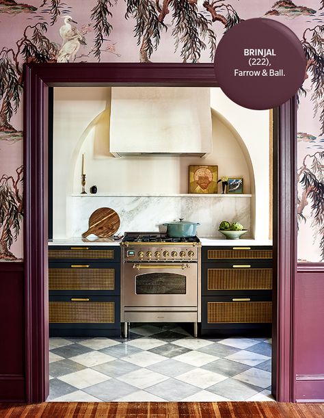 Moody Dining Room, Condo Kitchen, Bath Renovation, Hal Decor, Bold Wallpaper, Galley Kitchen, Unique Kitchen, Kitchen Cabinetry, Custom Cabinetry