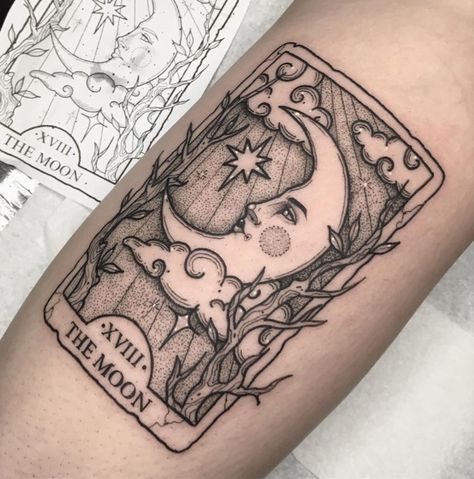 Sun & Moon tarot cards by Loren Crawley, an artist at Heartbreak Social Club in Dublin, Ireland. Luna Tattoo, Tarot Card Tattoo, Tarot Tattoo, Card Tattoo Designs, Omerta Tattoo, Witch Tattoo, Moon Tattoo Designs, Sun Tattoos, B Tattoo