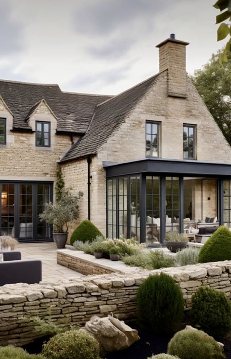 Country House Exterior, Shop Barndominium, Cottage Exterior, Lots Of Windows, Casa Exterior, Countryside House, Home Exterior, Modern Cottage, Stone Cottage