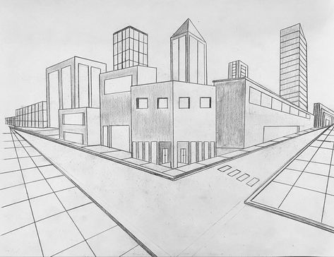 2 Point Perspective City, Dream House Sketch, One Point Perspective Drawing, 2 Point Perspective Drawing, Drawing Challenges, Drawing Scenery, Doodle Art Flowers, Perspective Drawing Architecture, Perspective Drawing Lessons