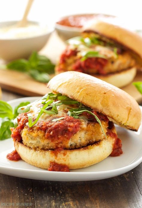 Hamburger Alternatives, Chicken Parmesan Burgers, Chicken Parm Burger, Homemade Hamburger Patties, Hamburger Recipes Patty, Burger Toppings, Parmesan Recipes, Homemade Hamburgers, Chicken Patties