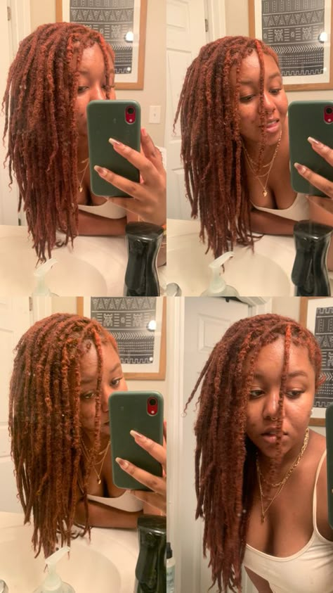 Auburn Hair Color Locs, Ginger Hair Color On Black Women Locs, Cooper Locs, Cinnamon Locs, Dark Auburn Locs Black Women, Dyed Locs Black Women Ginger, Reddish Brown Locs Black Women, Copper Locs Black Women, Ginger Hair Dyed