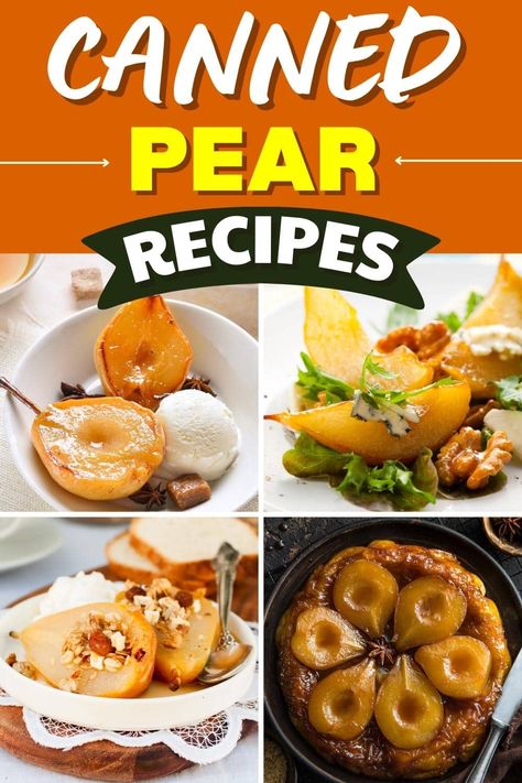 These canned pear recipes are the tastiest way to save time and money. From salads to dips to desserts... who knew you could enjoy canned pears in so many ways? Can Pear Recipes, Canned Pears Dessert Recipes, Tinned Pears Recipes, Dessert Recipes With Pears, Recipes For Canned Pears, Sliced Pears Recipes, Canned Pear Recipes Easy, What To Make With Canned Pears, Can Pears Recipes