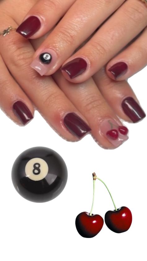 3d nails, cherry nails, cherry red, dark wine red, deep red, 8 ball, 8ball nails, gelx Red 8 Ball, 8ball Nails, Nails Cherry Red, Nails Cherry, Cherry Nails, 8 Ball, Red Dark, 3d Nails, Cherry Red