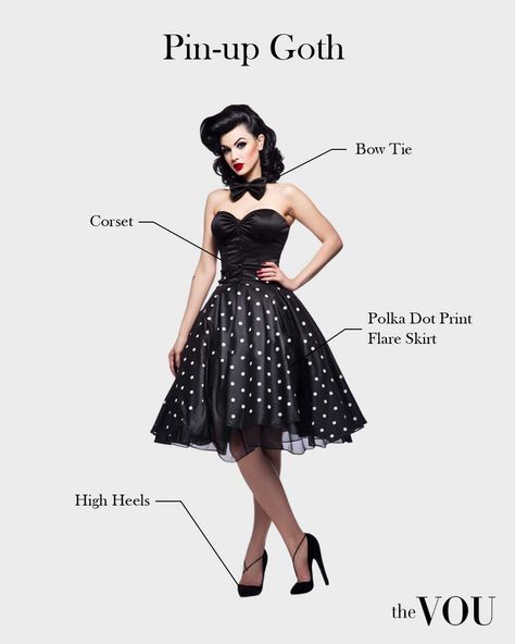 1950 Rock And Roll Fashion, The Cramps Aesthetic, Retro Goth Aesthetic, Goth Vintage Outfits, Pin Up Outfits Vintage, Pin Up Outfits Rockabilly, Gothabilly Aesthetic, Rock Dress Outfit, Vivid Tattoos