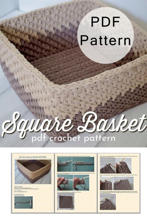 Bathroom Crochet, Crocheted Dresses, Crochet Organizer, Basket Bathroom, Square Basket, Crochet Basket Pattern Free, Crochet Storage Baskets, Yarn Basket, Crochet Box