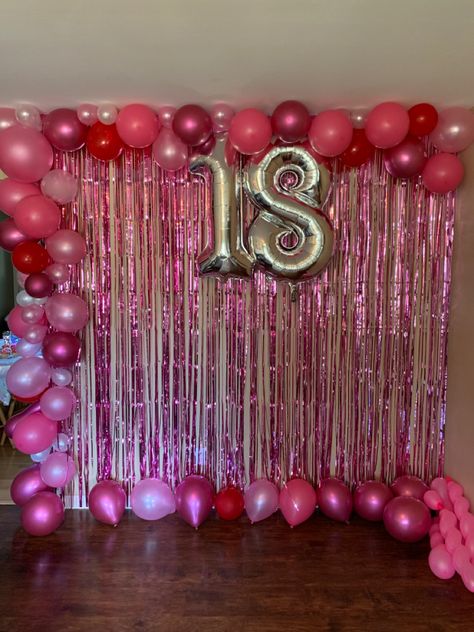 Birthday Ideas Background, Picture Wall Ideas For Birthday Party, Photoshoot Backdrops Birthday, Cute Birthday Backdrops, All Pink Birthday Party Decoration Diy, Bday Party Backdrop Ideas, Birthday Photo Background Backdrop Ideas, Pink Birthday Photo Wall, Picture Wall Birthday Party