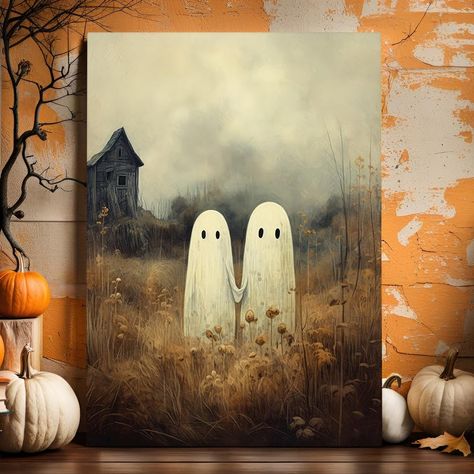 Living Room Party Decor, Ghosts Art, Gothic Painting, Spooky Vintage, Ghost Painting, Painting For Bedroom, Halloween Room, Halloween Room Decor, Cute Ghosts