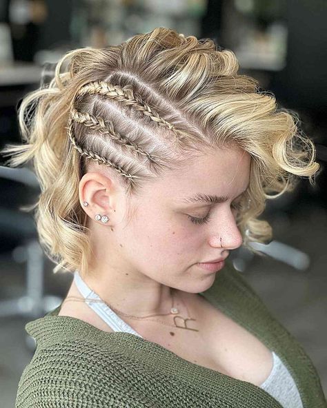 25 Coolest Viking Hairstyle Ideas for Women in 2024 Viking Braids Female Short Hair, Easy Viking Hairstyles, Viking Hairstyles Women, Viking Hairstyles Female, Female Short Hair, Viking Haircut, Night Out Hairstyles, Viking Hairstyles, Short Bridal Hair