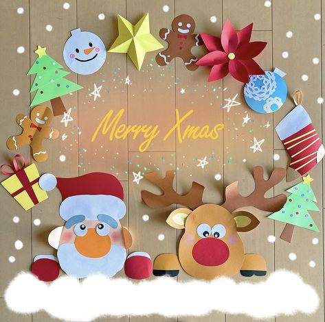 New Year School Decoration, Christmas Board Decoration, Christmas Decorations Diy Crafts, Christmas Yard Art, Preschool Christmas Crafts, Christmas Topper, Christmas Arts And Crafts, Hand Crafts For Kids, Christmas Paper Crafts