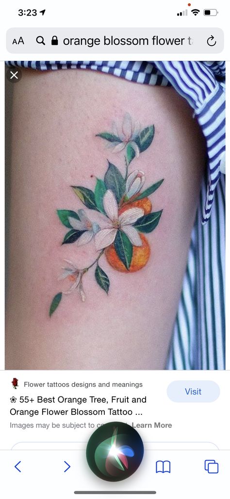 Orange Blossom Branch Tattoo, Tattoos Arms, Blossom Tree Tattoo, Florida Tattoos, Magnolia Tattoo, Branch Tattoo, Vine Tattoos, Bff Tattoos, Blossom Tattoo