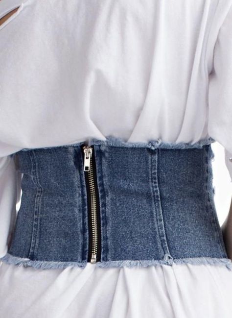 Denim Corset Belt, Jean Corset, Biker Short Set, Diy Clothes Hacks, Looks Jeans, Blouse Casual Fashion, Blue Jeans Crafts, Cute Outfits With Jeans, Diy Vetement