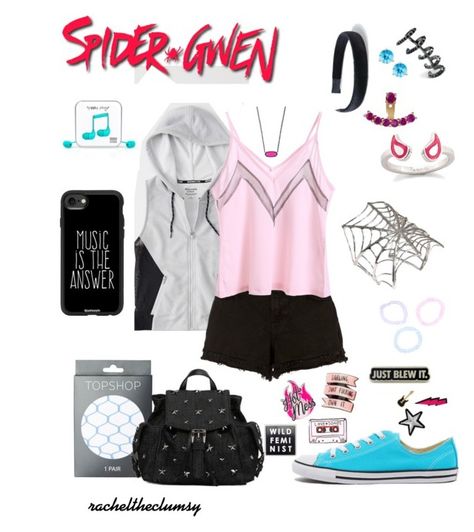 "Spider-Gwen Outfit" by rachelsilvers on Polyvore featuring Abercrombie & Fitch, J Brand, Topshop, Bernard Delettrez, Kasun, Hot Topic, RED Valentino, Converse, Happy Plugs and Miss Selfridge Ghost Spider Inspired Outfits, Ghost Spider Outfit, Gwen Outfits Spiderman, Spider Gwen Outfit Ideas, Spiderverse Inspired Outfits, Spider Gwen Inspired Outfit, Gwen Stacy Outfits Spiderverse, Spider Gwen Outfit, Gwen Stacy Inspired Outfits