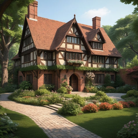 Beautiful Tudor-style home! 🏡 Browse more here → amazingabodes.com Tudor Style Home Plans, Tudor Craftsman House, Tudor House Floor Plans, Homeowner Aesthetic, Tudor Style Homes Plans, Old Tudor House, Tudor Style Homes Interior, Tudor Homes Exterior, Tudor House Exterior