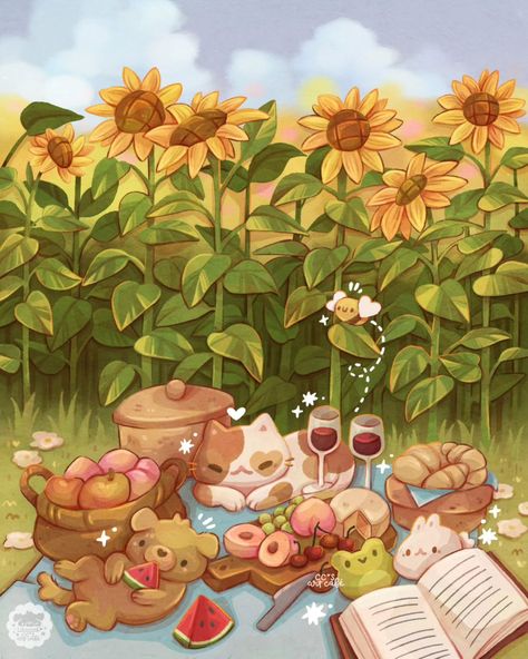 A summer picnic ✨️ this is the illustration for August in my 2025 calendar, coming soon!! 💕 🏷 #kittykitty #cutenessoverloaded #anime_kawaii #picnicday #botanicalprints #sillykitty #picnicstyle #kawaiistyle #picnicaesthetic #kittykawaii Illustration Calendar, Art Of Letting Go, Picnic Style, Kawaii Illustration, Kitty Drawing, Hello Kitty Drawing, 2025 Calendar, Cat Character, July 16