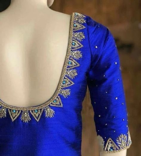 Saree Blouse Maggam Work, Magam Work Designs, Blue Blouse Designs, Blouse Ideas, Maggam Work Designs, Traditional Blouse Designs, Maggam Works, Sari Blouse Designs, Blouse Designs Indian