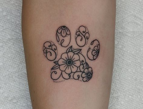 Leopard Paw Print Tattoo, Whimsical Dog Tattoo, Cherry Blossom Paw Print Tattoo, Daisy Paw Print Tattoo, Floral Dog Paw Tattoo, Dog Paw Flower Tattoo, Flower Paw Print Tattoo, Paw Tattoos For Women, Paw Tattoos