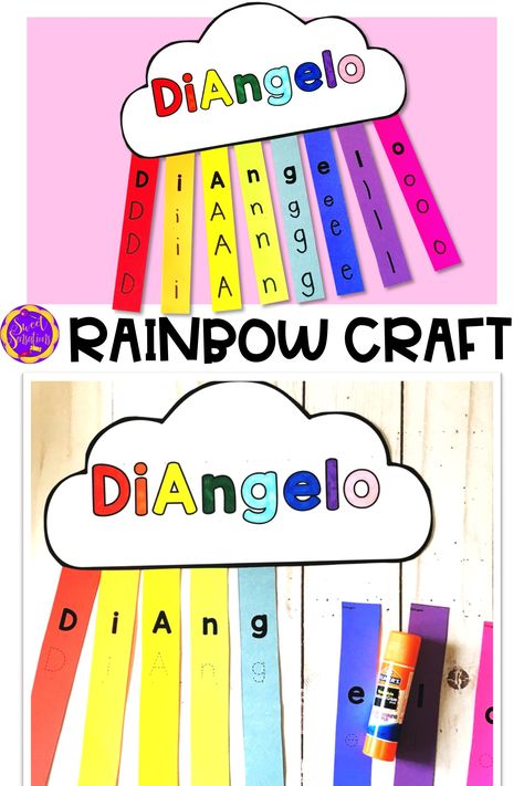 Simple rainbow name craft for spring!  Make a cloud and rainbow with names for each student.  Easy editable craft - create a unique personalized craft in minutes! Rainbow Name Craft, Crafts For Kids Spring, Kids Spring Crafts, Colours Name For Kids, Name Writing Activities, Name Activities Preschool, Cloud Names, Summer Names, Craft Spring