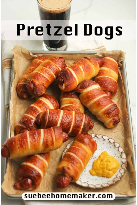 Homemade Pretzel Dogs, Homemade Pretzel, Smoked Sausages, Pretzel Dogs, Pretzel Dough, Happy Hour Food, Homemade Pretzels, Summertime Recipes, Fresh Fruit Recipes