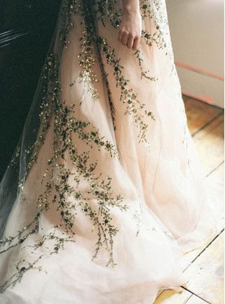 Blush Ball Gown Embroidered with Sparkling Vines | Jen Huang Photography | Enchanting Autumn Woods Wedding Inspiration in Persimmon and Peach Embroidered Wedding Dress, Alternative Wedding Dresses, Fairy Wedding, A Wedding Dress, Embroidered Wedding, Woodland Wedding, Wedding In The Woods, Greenery Wedding, Alternative Wedding