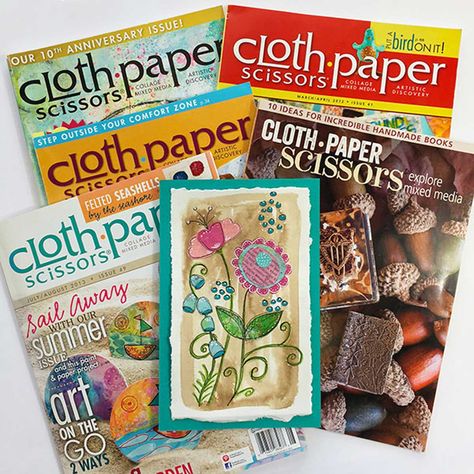 Missing a few Cloth Paper Scissors issues from your mixed-media magazine library? Here are five I think are worthy of adding to your collection. Botanical Collage, Artsy Ideas, Cloth Paper Scissors, Walnut Ink, Glue Book, Atc Cards, Watercolor Palette, Paper Scissors, Needle Arts