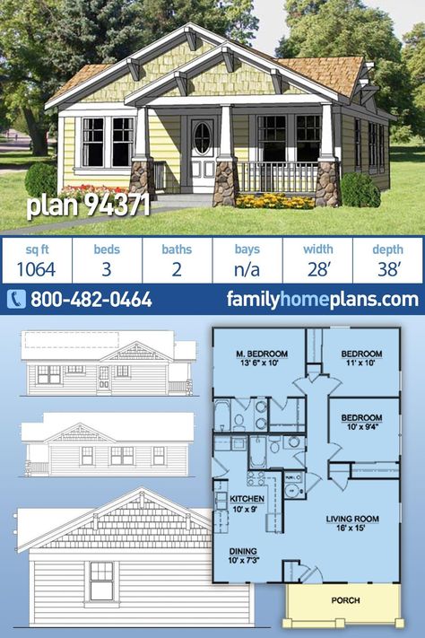 Norwegian House Plans, Three Bedroom Cottage Plans, Canadian House Plans, Small Craftsman House Plans, Basement Foundation, Small Craftsman, Rear Elevation, Craftsman Cottage, Small House Floor Plans