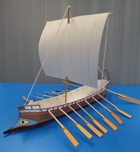 Paper Greek Ship Template (scroll down to find). Viking Ship Project, Greek Ships Ancient, Ancient Greek Ship, Vikings Ship, Ship Model Diy, Greece Project, Greece Theme, Greek Ship, Ship Template