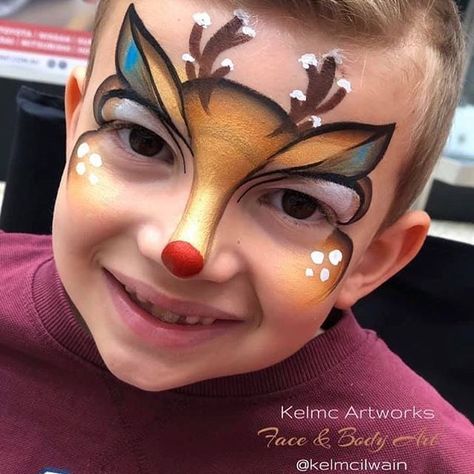 Reindeer Face Paint, Face Painting For Boys, Henna Paint, Christmas Face Painting, Reindeer Face, Kids Face Paint, Christmas Unicorn, Unicorn Face, Face Painting Designs