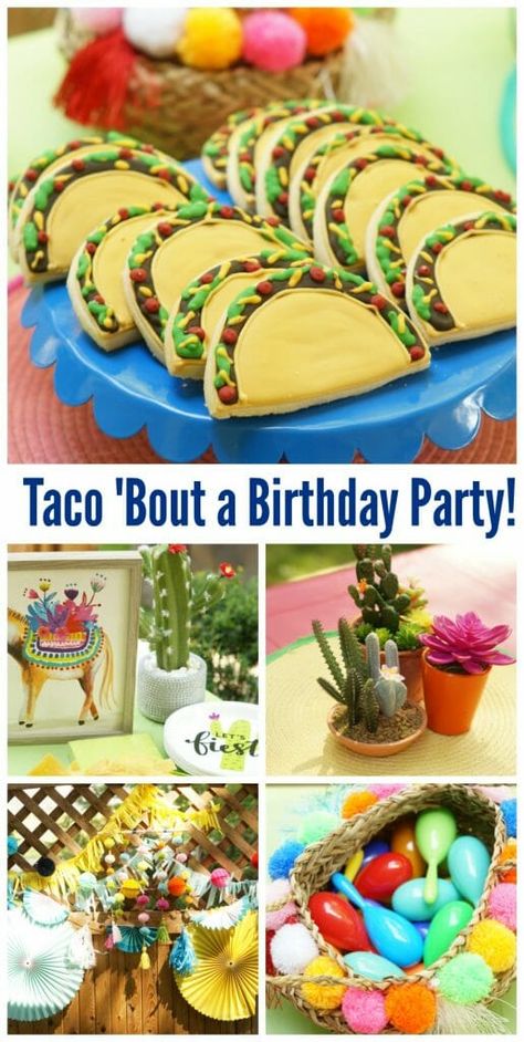 Taco ‘Bout a Birthday Party! Taco Bout It Party, Taco Birthday Party Games, Taco Night Party Ideas, Mexican Food Birthday Party Ideas, Taco Bar Birthday Party Kids, Burrito Birthday Party, Taco Bout A Birthday Party, Taco Birthday Party Decorations, Taco Themed 40th Birthday Party