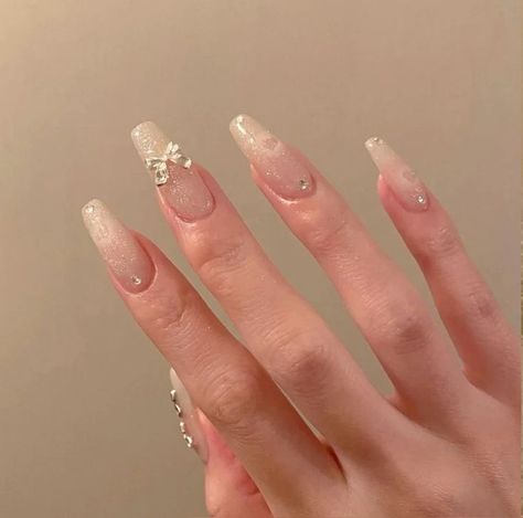 Bows Nail Art, Bow Tie Nails, Nails Bow, Idol Nails, Nails Sparkly, Long Bow, Asian Nails, Hello Nails, Pretty Gel Nails